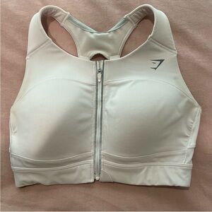 Gymshark Cream Zip-Front Sports Bra Small padded